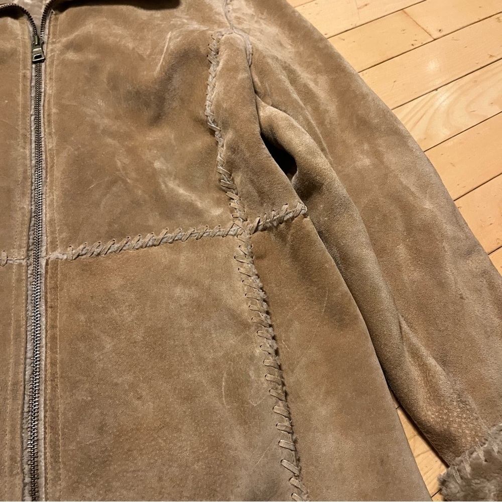 Vintage Guess Jacket Womens Small Tan Genuine Leather Faux Fur Lined Suede Y2K - Picture 4 of 10